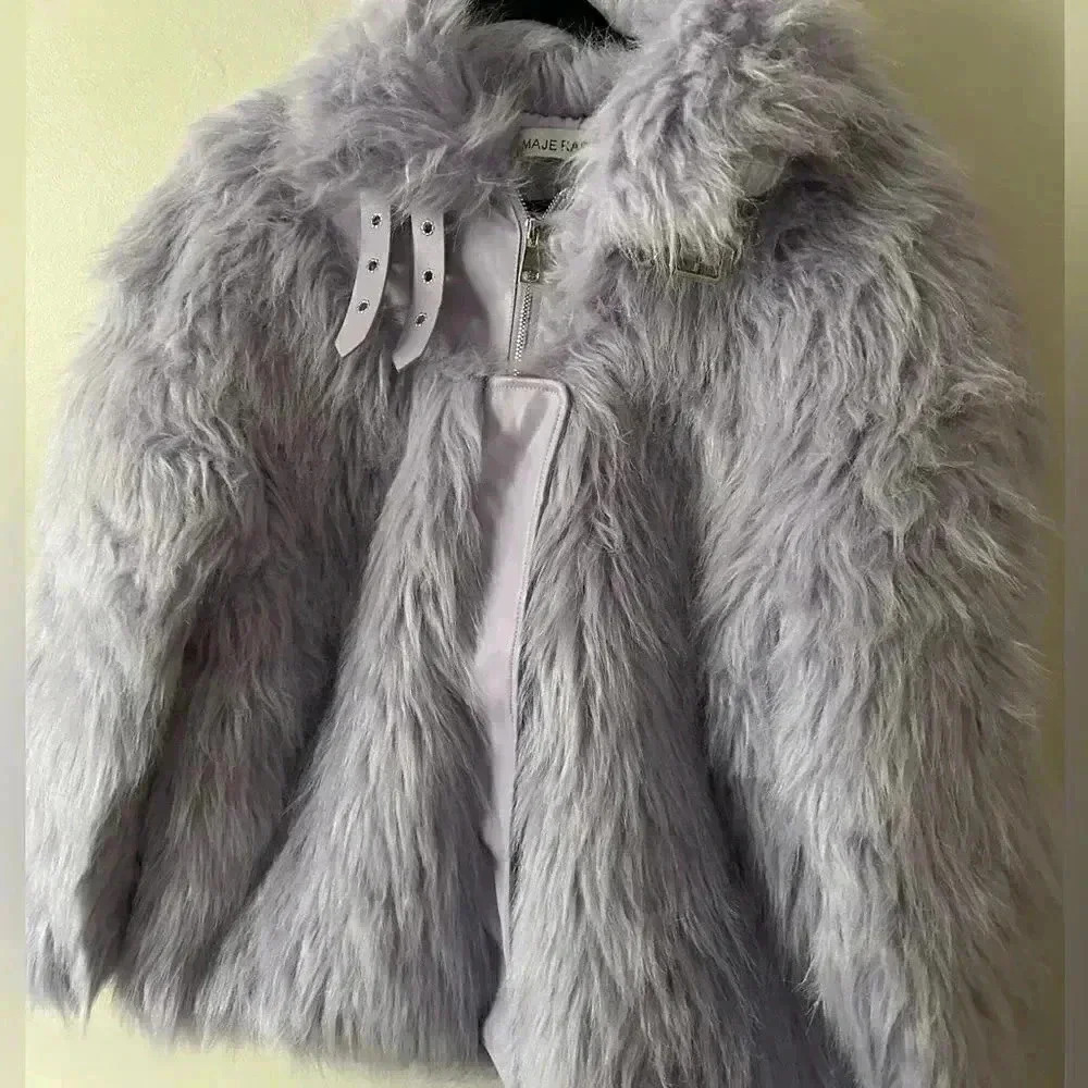 Maje Rapri faux fur lilac jacket  small - Picture 4 of 10
